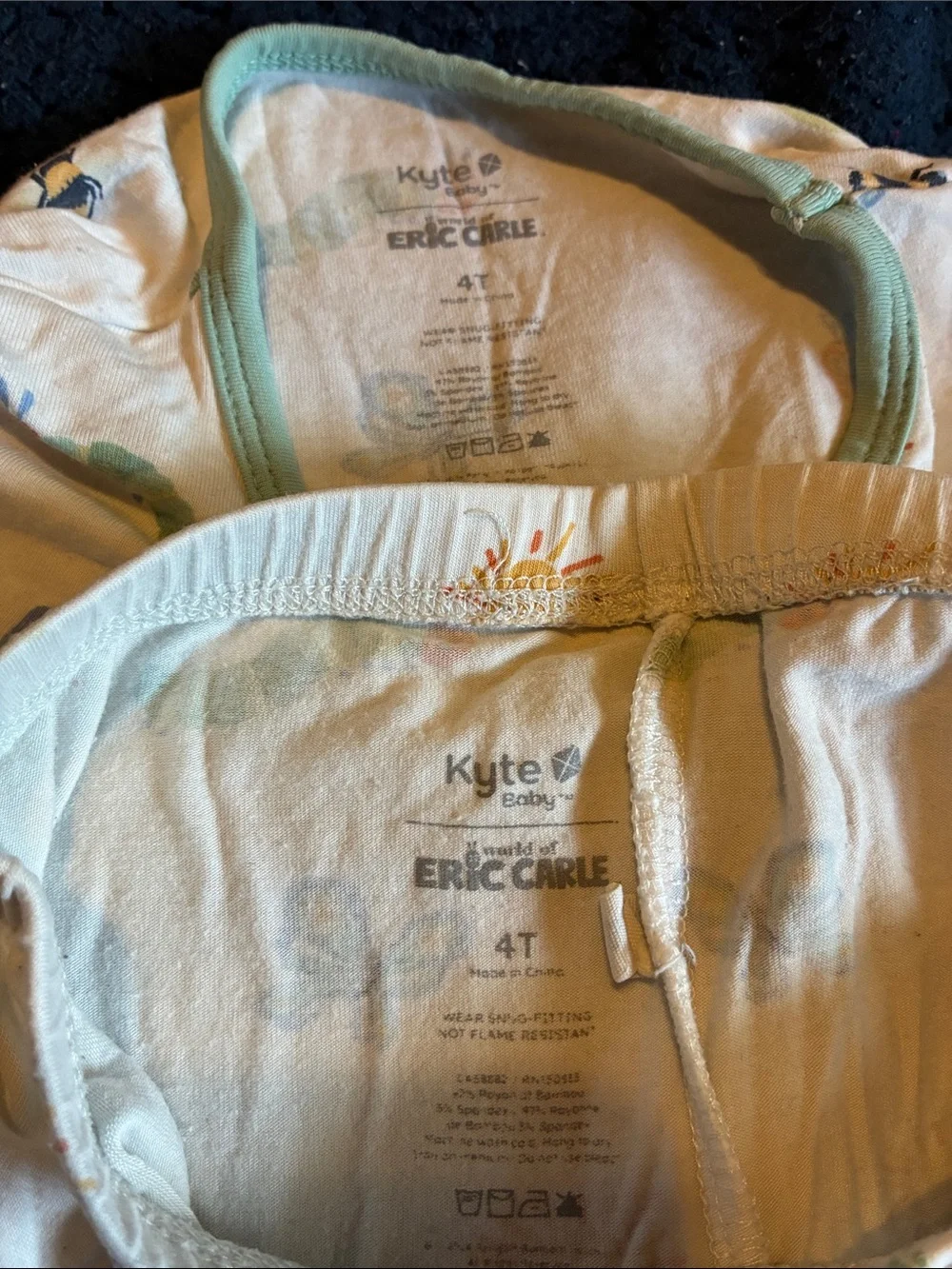 Kyte baby Cream Pajama Set with Green Caterpillar, Blue Butterfly & Yellow Sun